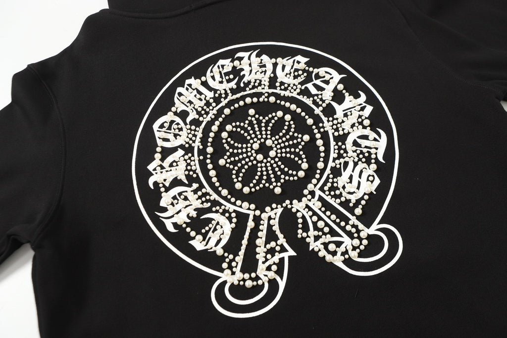 Rhinestone Horseshoe Hoodie - Black Gothic Streetwear Sweatshirt 2601