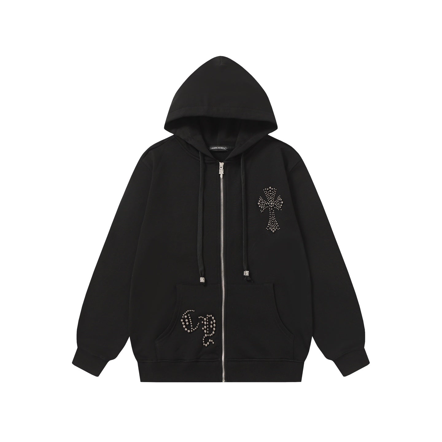 Rhinestone Cross Hoodie - Black Gothic Streetwear Sweatshirt 2633
