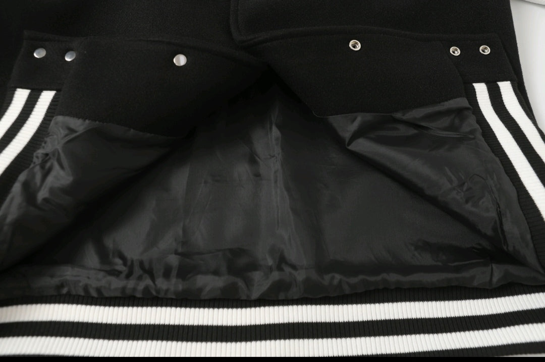Black White Street Style Baseball Coat 0002