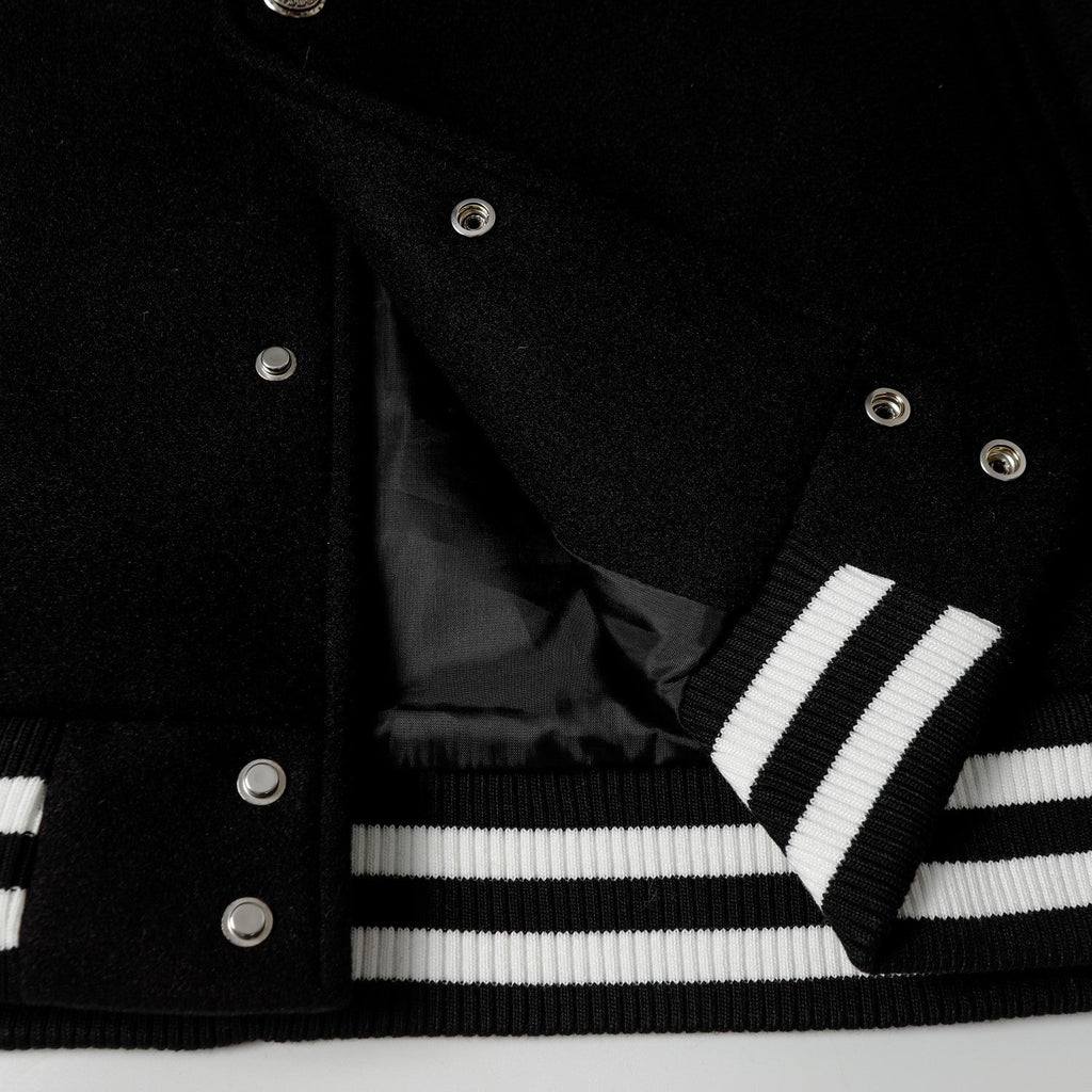 Layered Cross Varsity Jacket - Black White Street Style Outerwear 2208