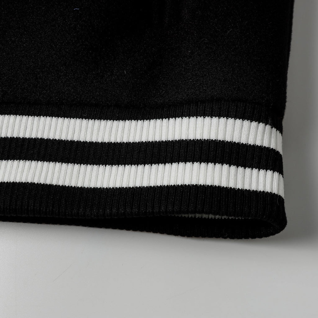Layered Cross Varsity Jacket - Black White Street Style Outerwear 2208