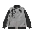 Multi Cross Varsity Jacket - Grey Black Street Jacket 2215
