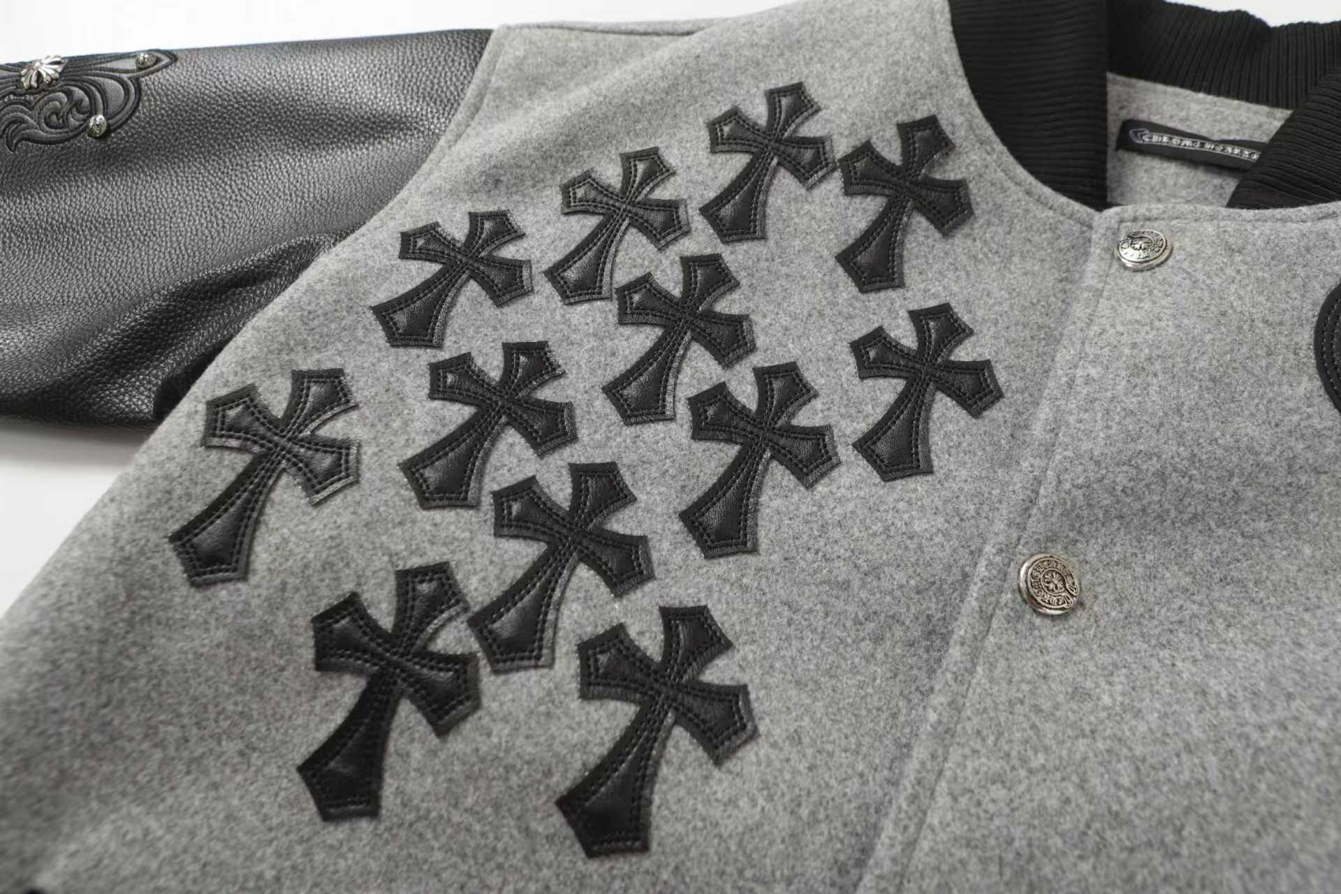 Multi Cross Varsity Jacket - Grey Black Street Jacket 2215