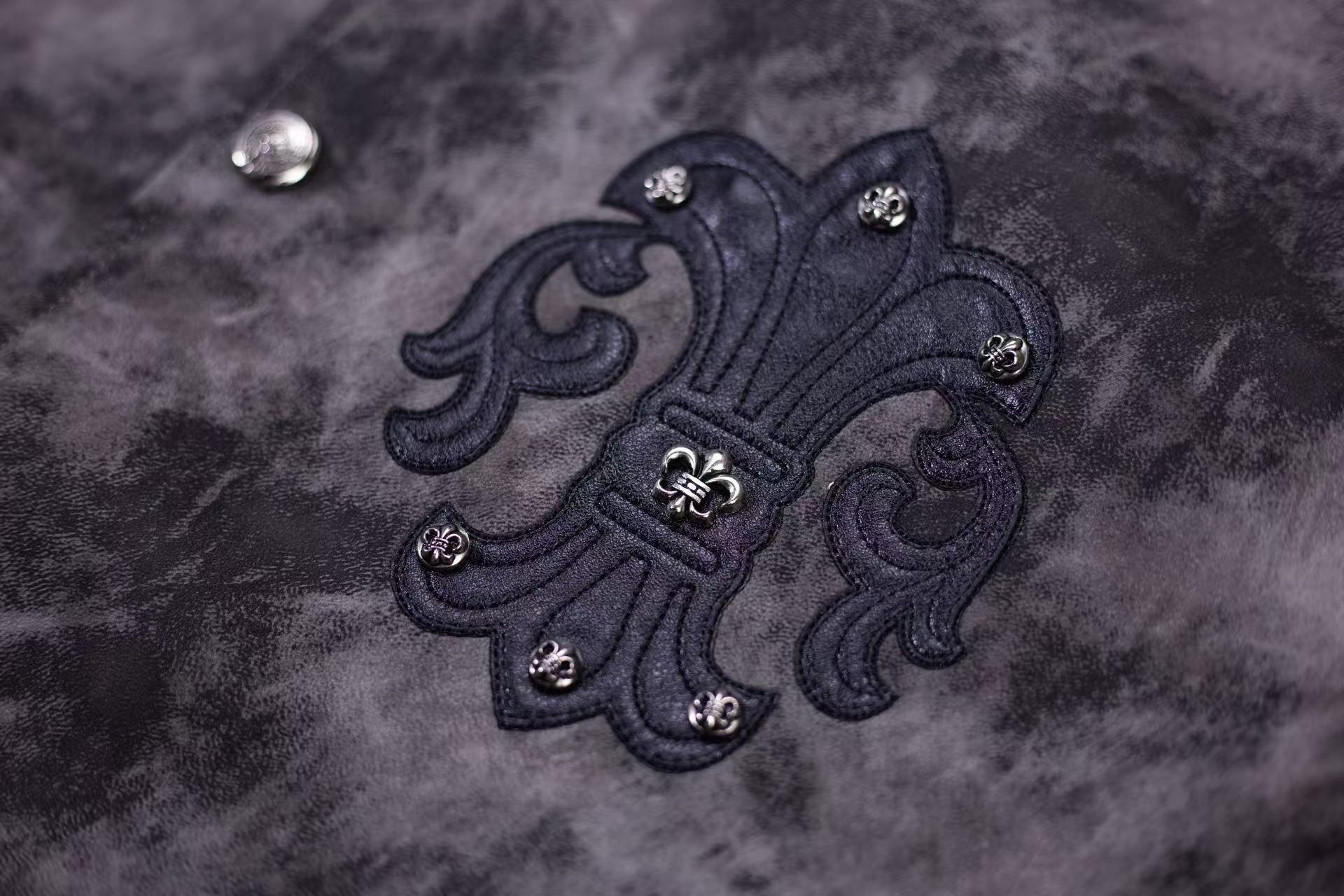 Fleur-de-lis Patch Varsity Jacket - Grey Tie-dye Outerwear A5588