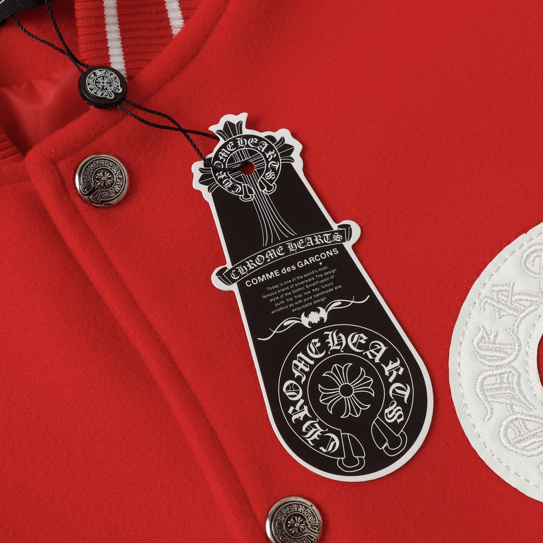 Red Cross Varsity Jacket - White Sleeve Gothic Street Baseball Coat D68