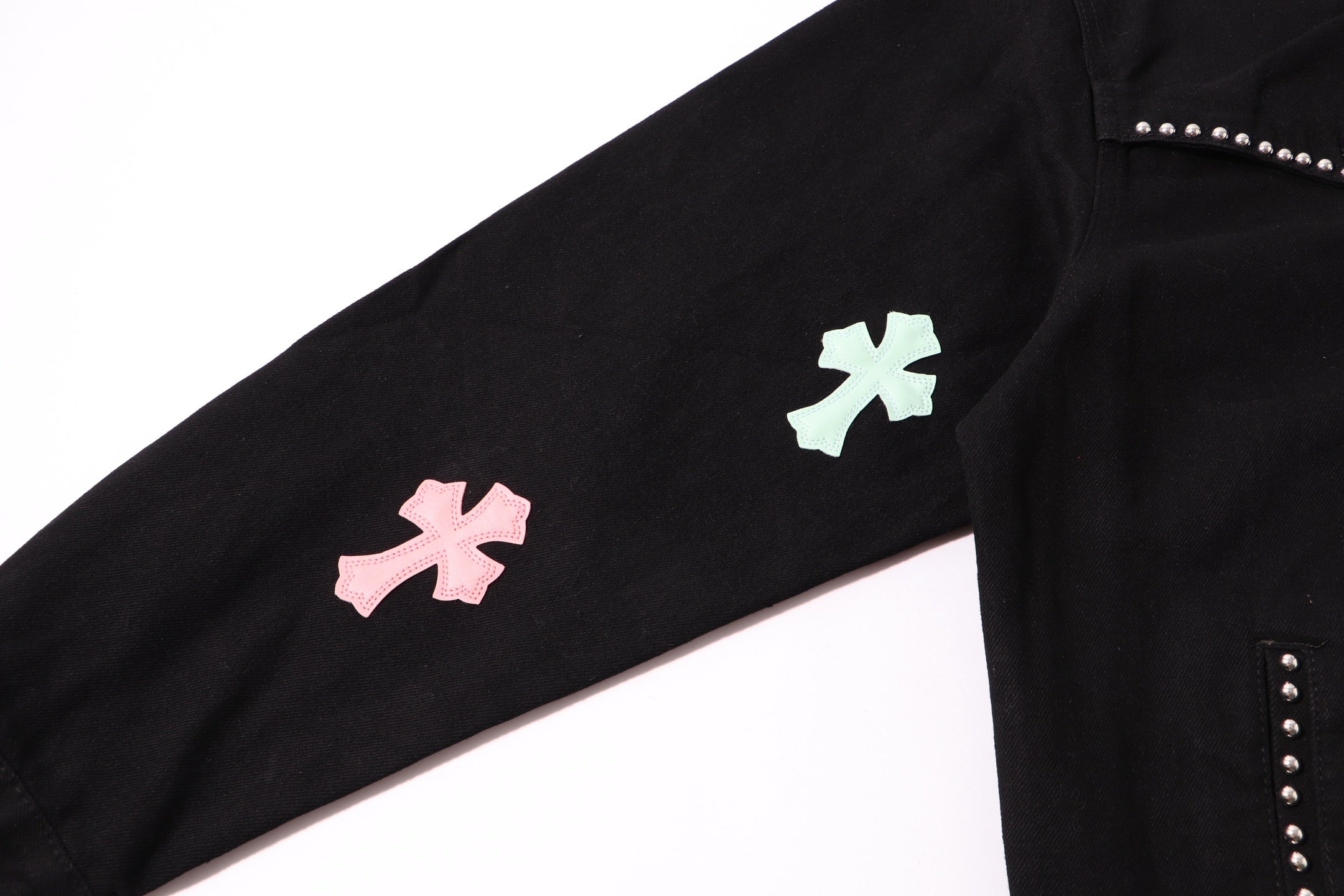 Multi Cross Studded Denim Jacket - Black Gothic Streetwear Coat H49