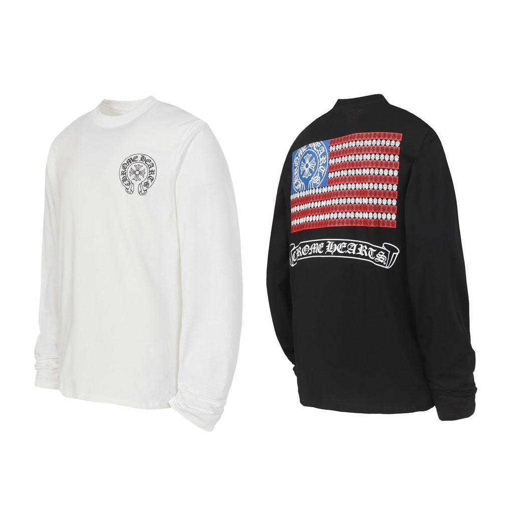 Logo Flag Long Sleeve Tee - Black White Gothic Street T-Shirt K2126